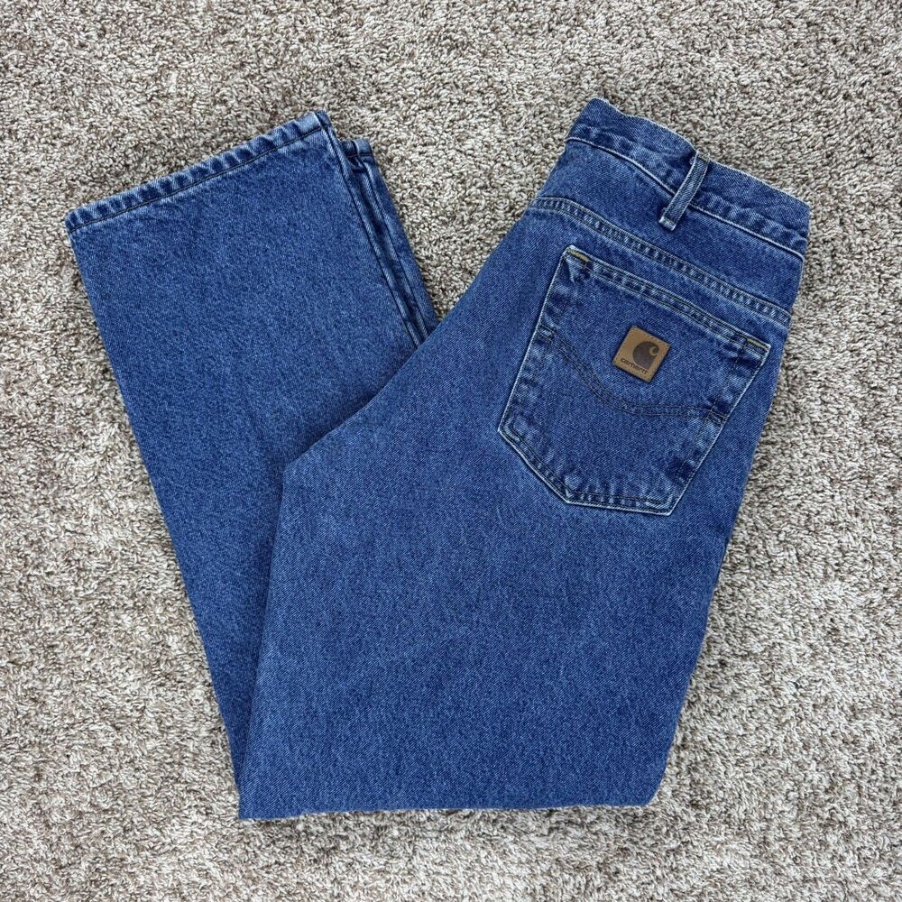 Carhartt B172 Flannel Lined Jeans Mens 34x30 Relaxed Fit Blue Denim Work Pants